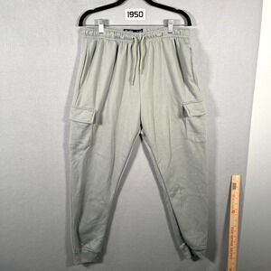 Brooklyn Cloth Jogger Pants Mens L Gray Elastic Waist Cargo Pockets Fleece Lined